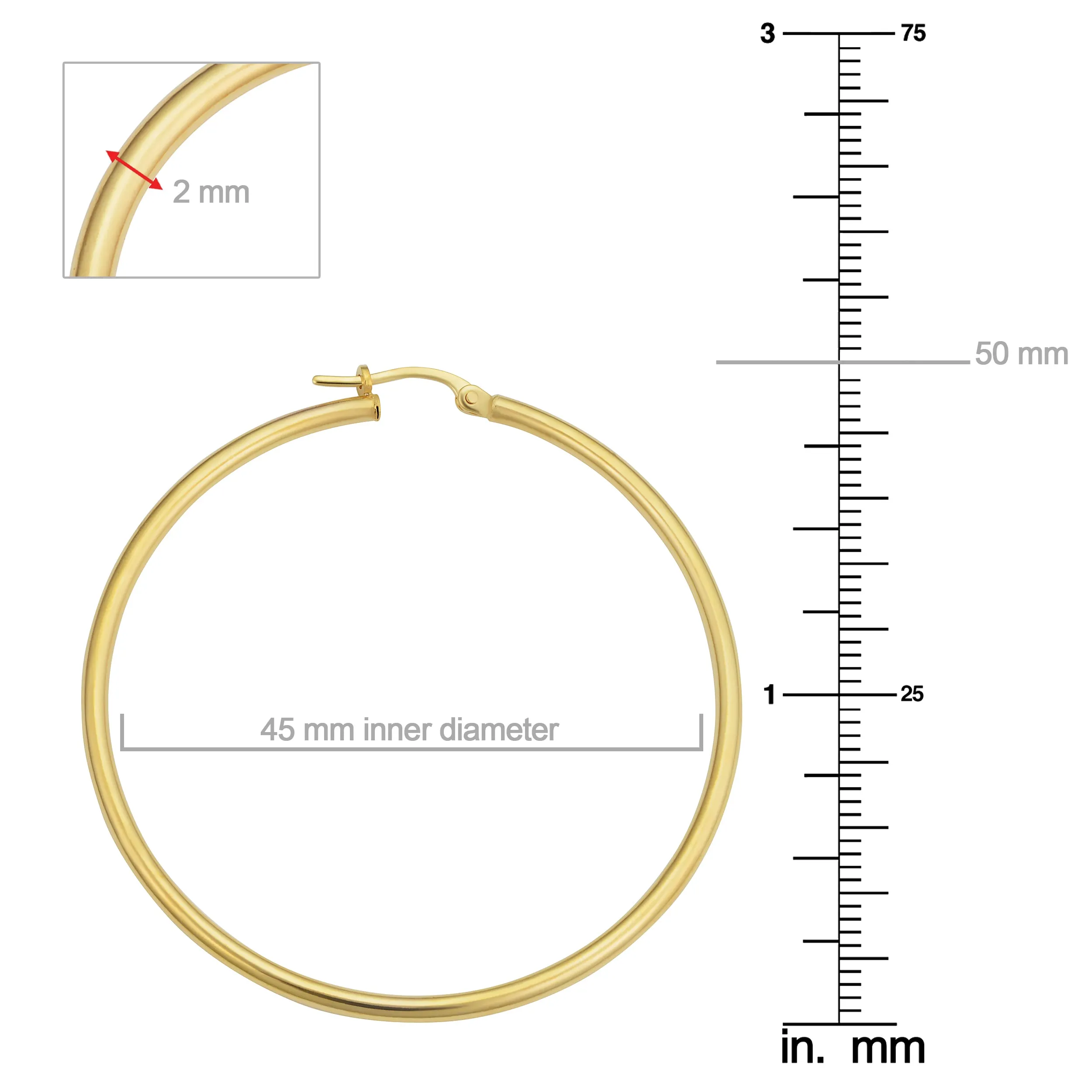 14k Yellow Gold Hoop Earrings (2x45 mm)