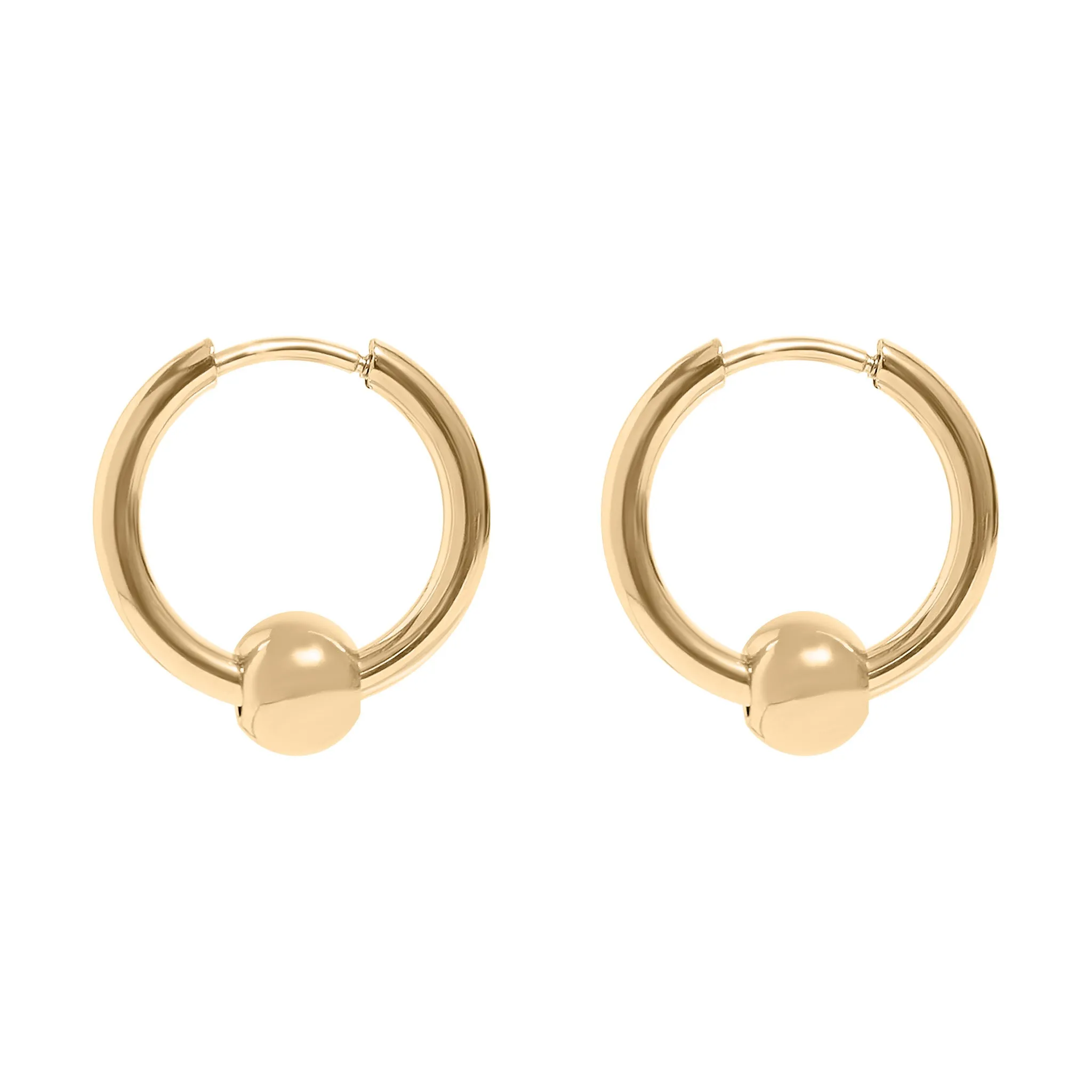 18K Gold PVD Stainless Steel Ball Pendant Huggie Hoop Earrings / ERJ0014