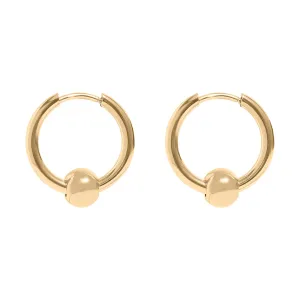 18K Gold PVD Stainless Steel Ball Pendant Huggie Hoop Earrings / ERJ0014