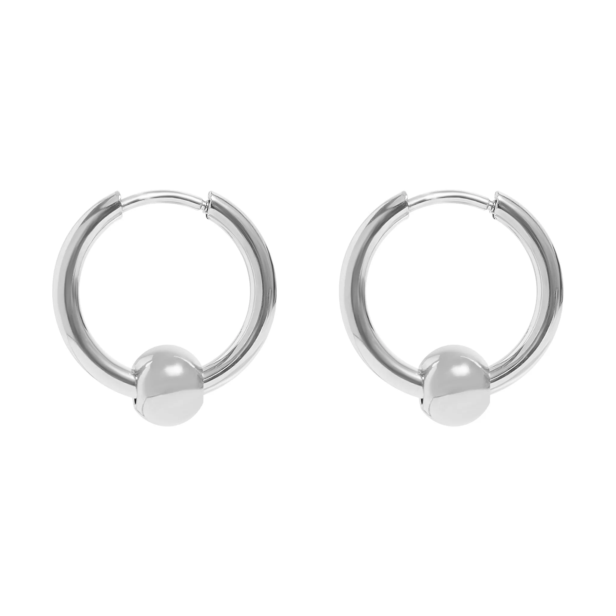 18K Gold PVD Stainless Steel Ball Pendant Huggie Hoop Earrings / ERJ0014
