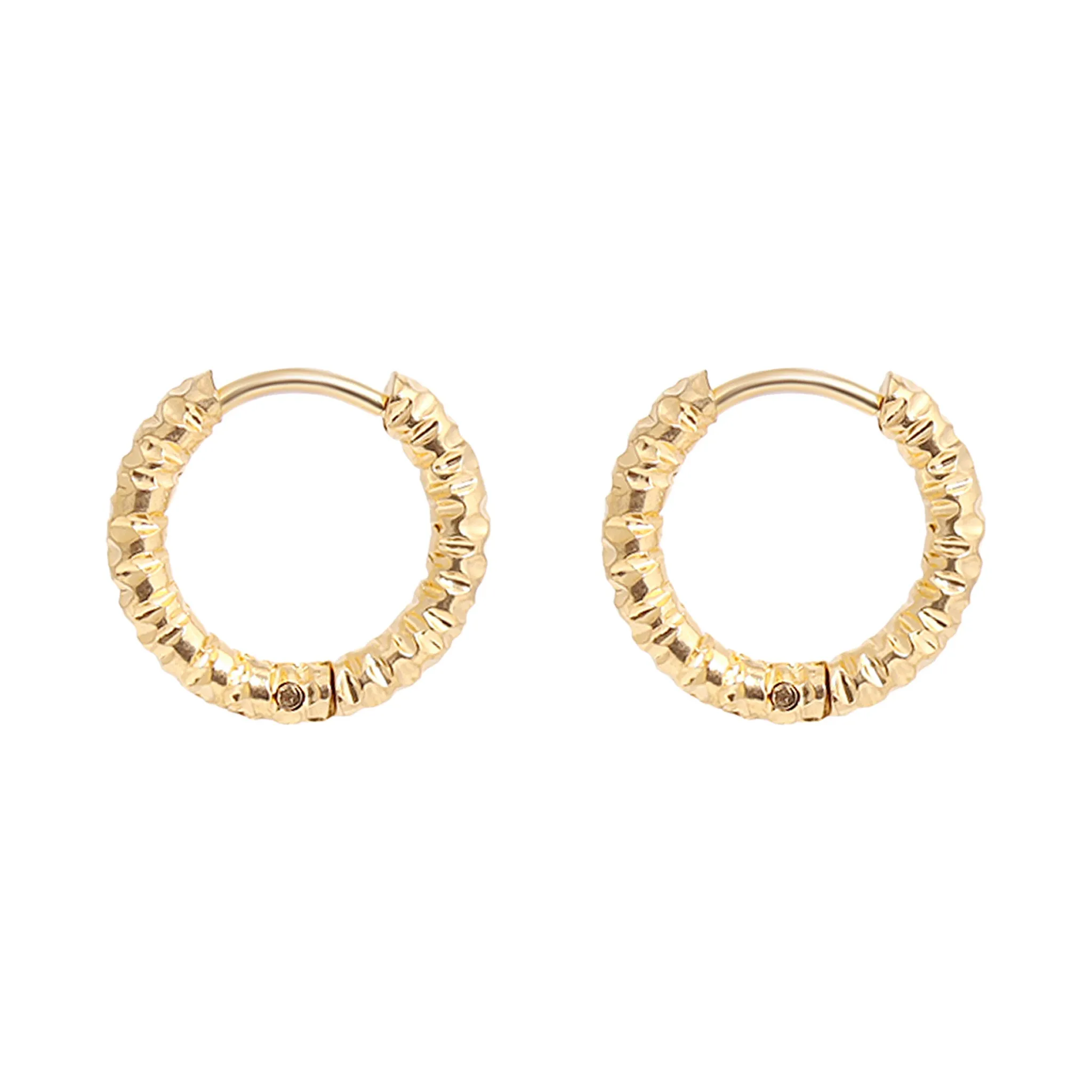 18K Gold PVD Stainless Steel Textured Huggie Hoop Earrings / ERJ0012