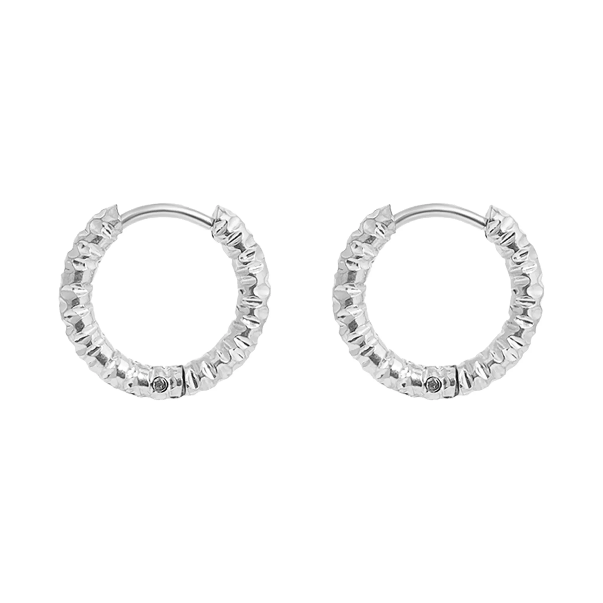 18K Gold PVD Stainless Steel Textured Huggie Hoop Earrings / ERJ0012