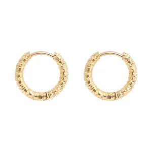 18K Gold PVD Stainless Steel Textured Huggie Hoop Earrings / ERJ0012