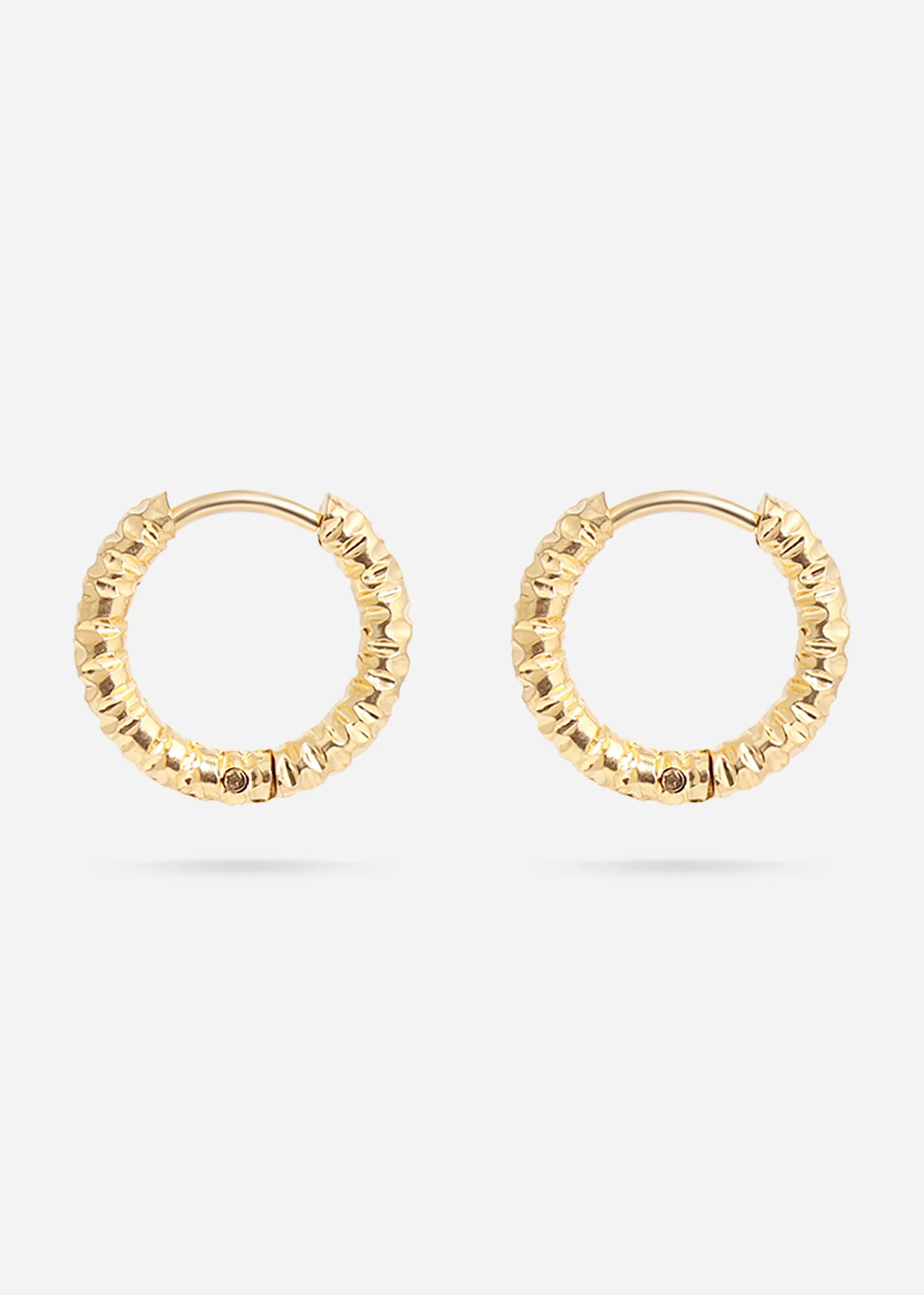 18K Gold PVD Stainless Steel Textured Huggie Hoop Earrings / ERJ0012