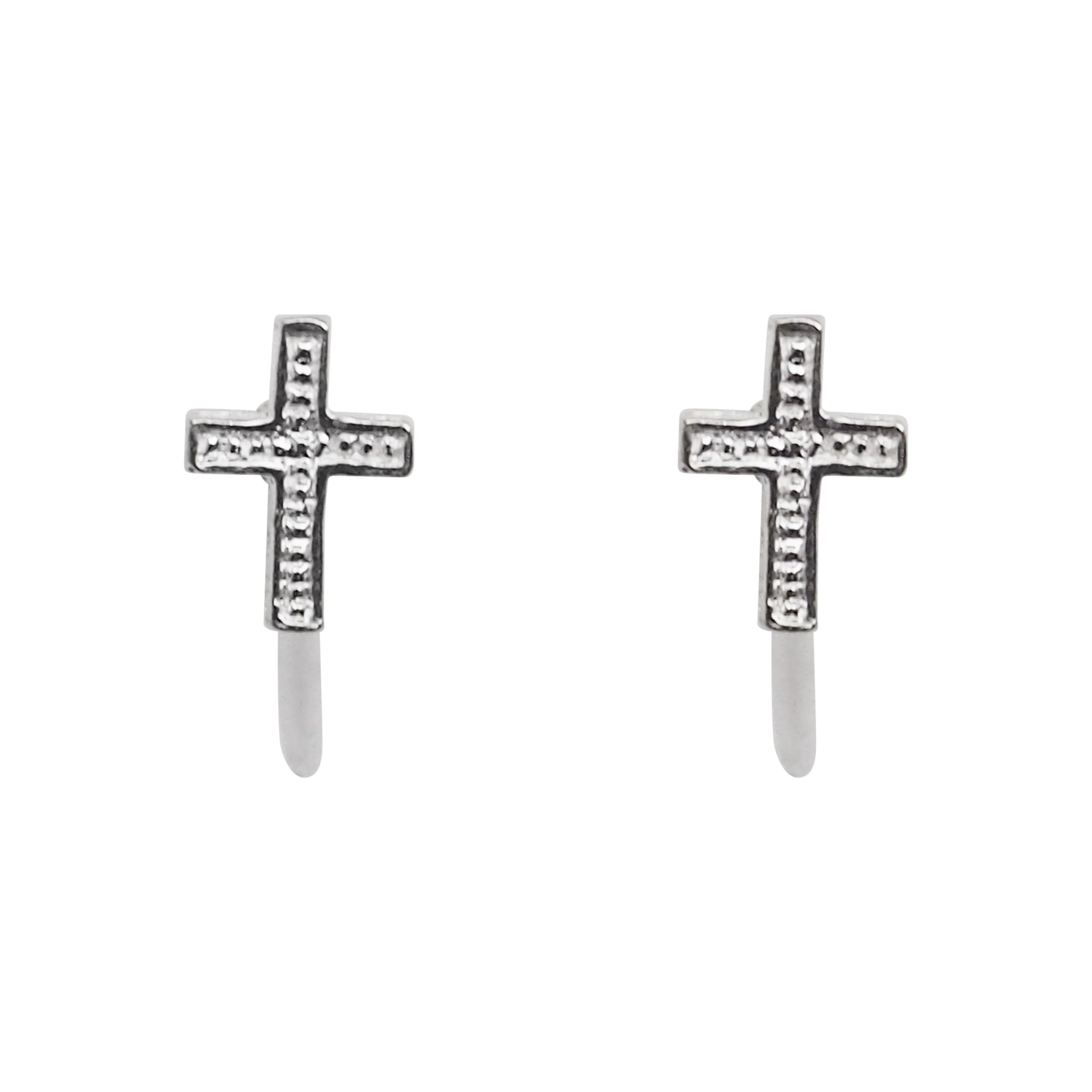 925 Sterling Silver Cross Invisible Clip On Stud Earrings