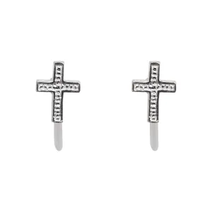 925 Sterling Silver Cross Invisible Clip On Stud Earrings