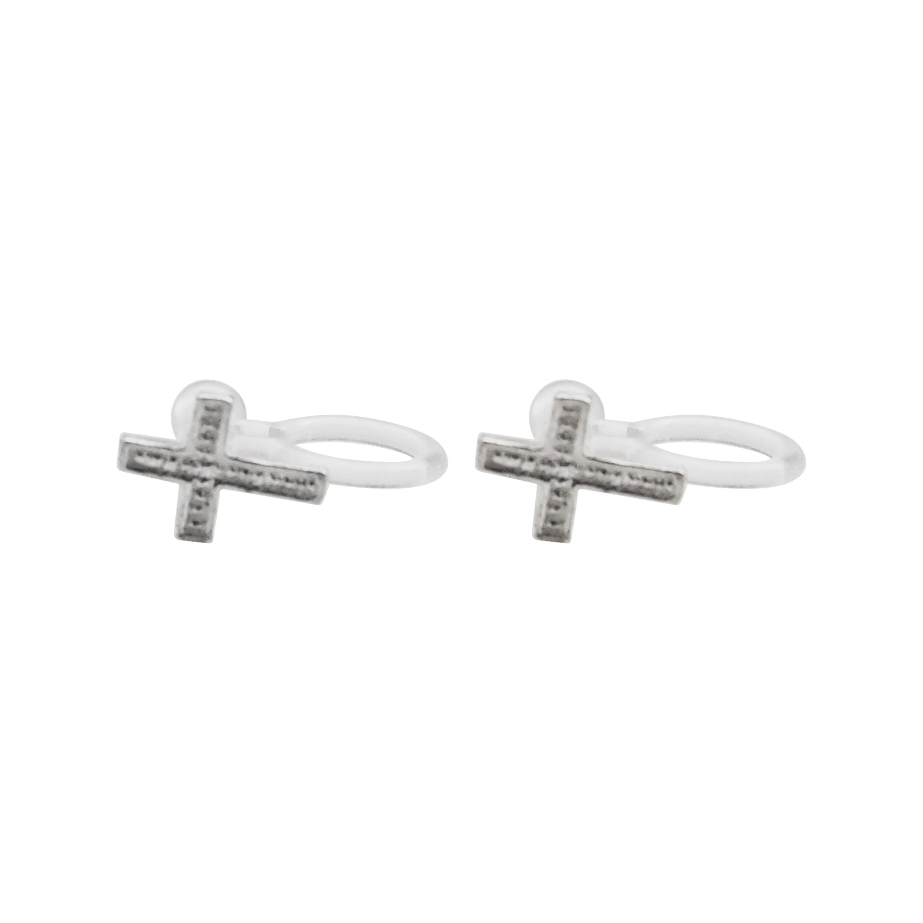 925 Sterling Silver Cross Invisible Clip On Stud Earrings
