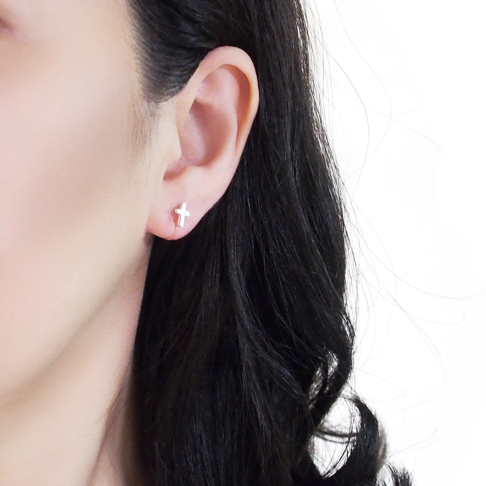 925 Sterling Silver Cross Invisible Clip On Stud Earrings