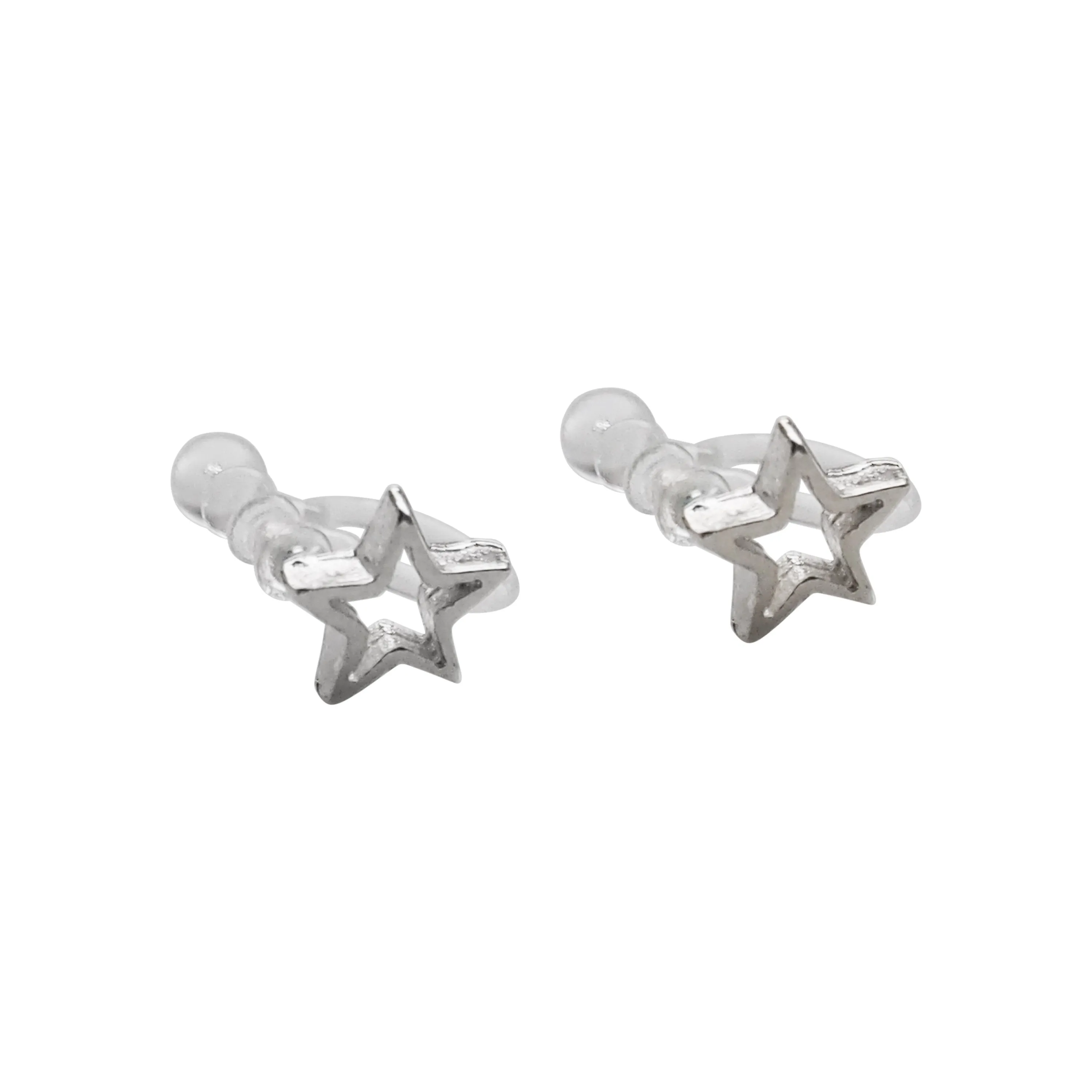 925 Sterling Silver Star Invisible Clip On Stud Earrings