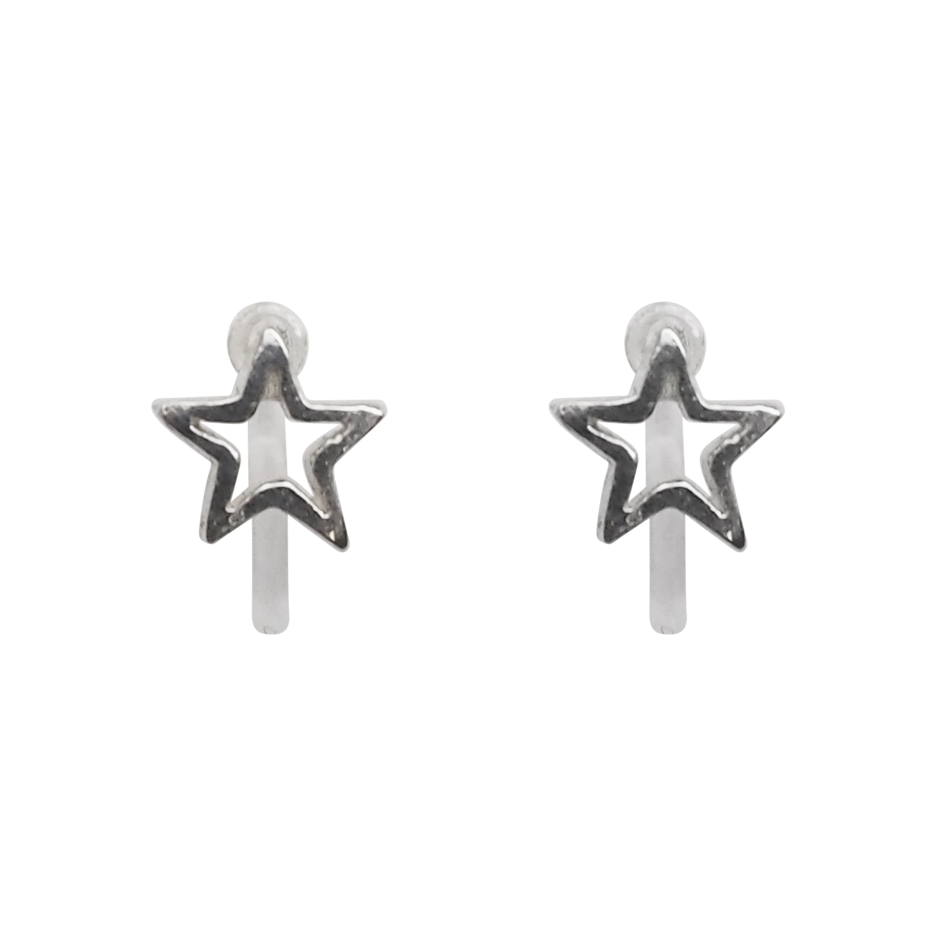 925 Sterling Silver Star Invisible Clip On Stud Earrings