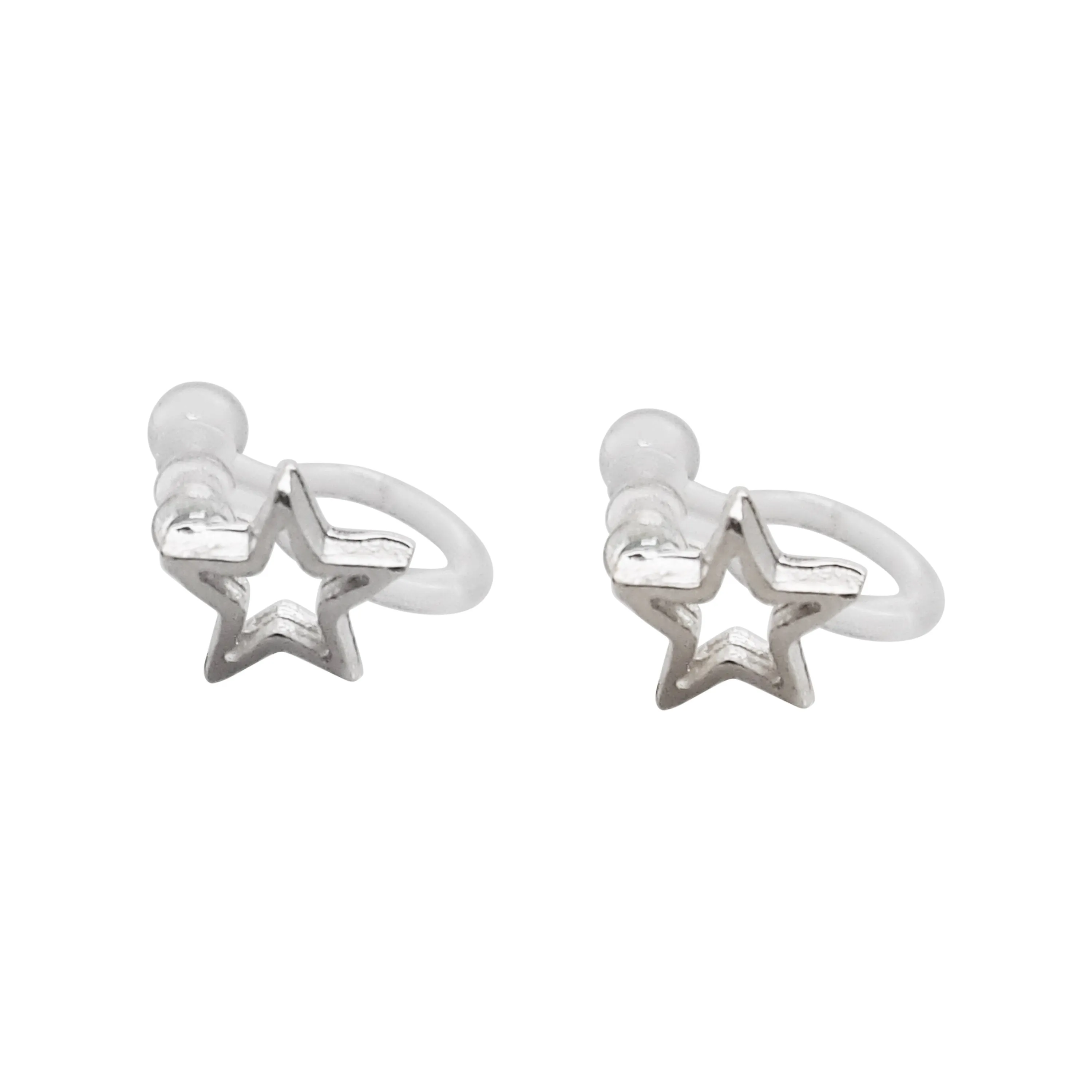925 Sterling Silver Star Invisible Clip On Stud Earrings