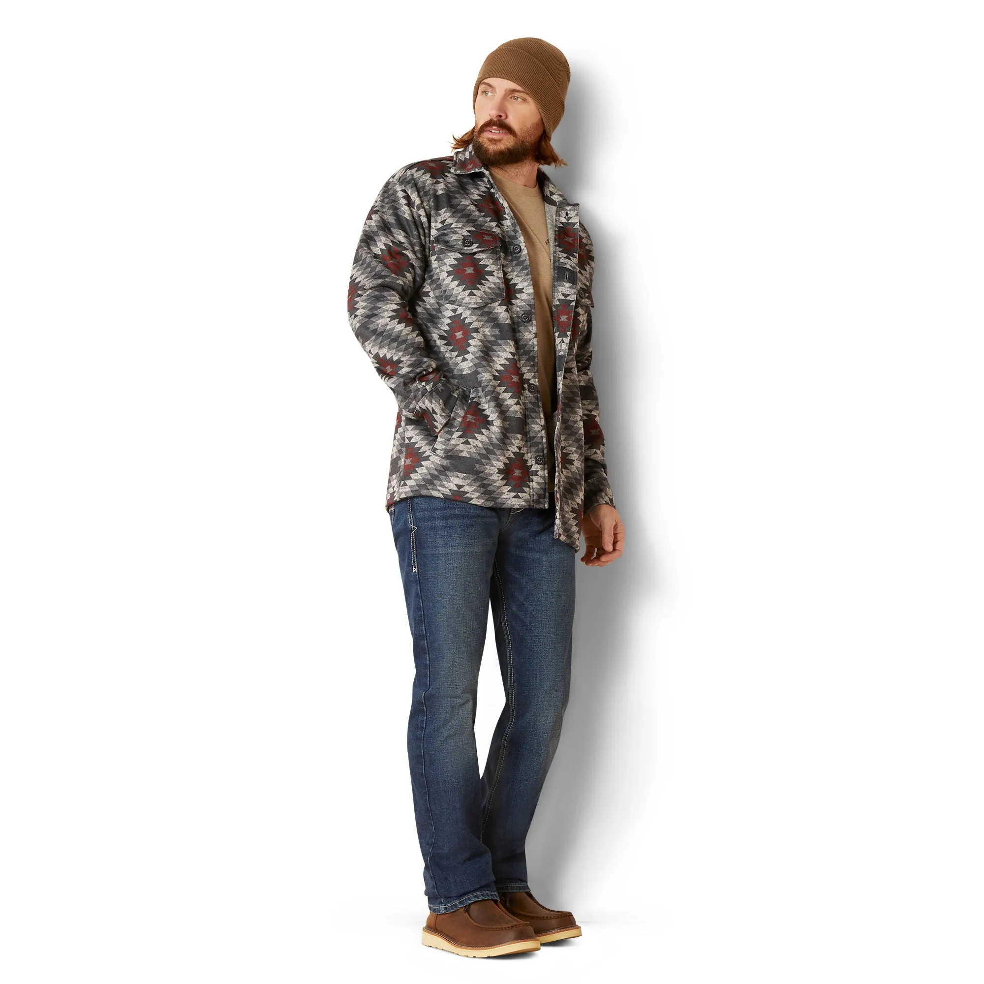 Ariat Men's Caldwell Printed Charcoal Grey Diamond Shirt Jacket 10046053