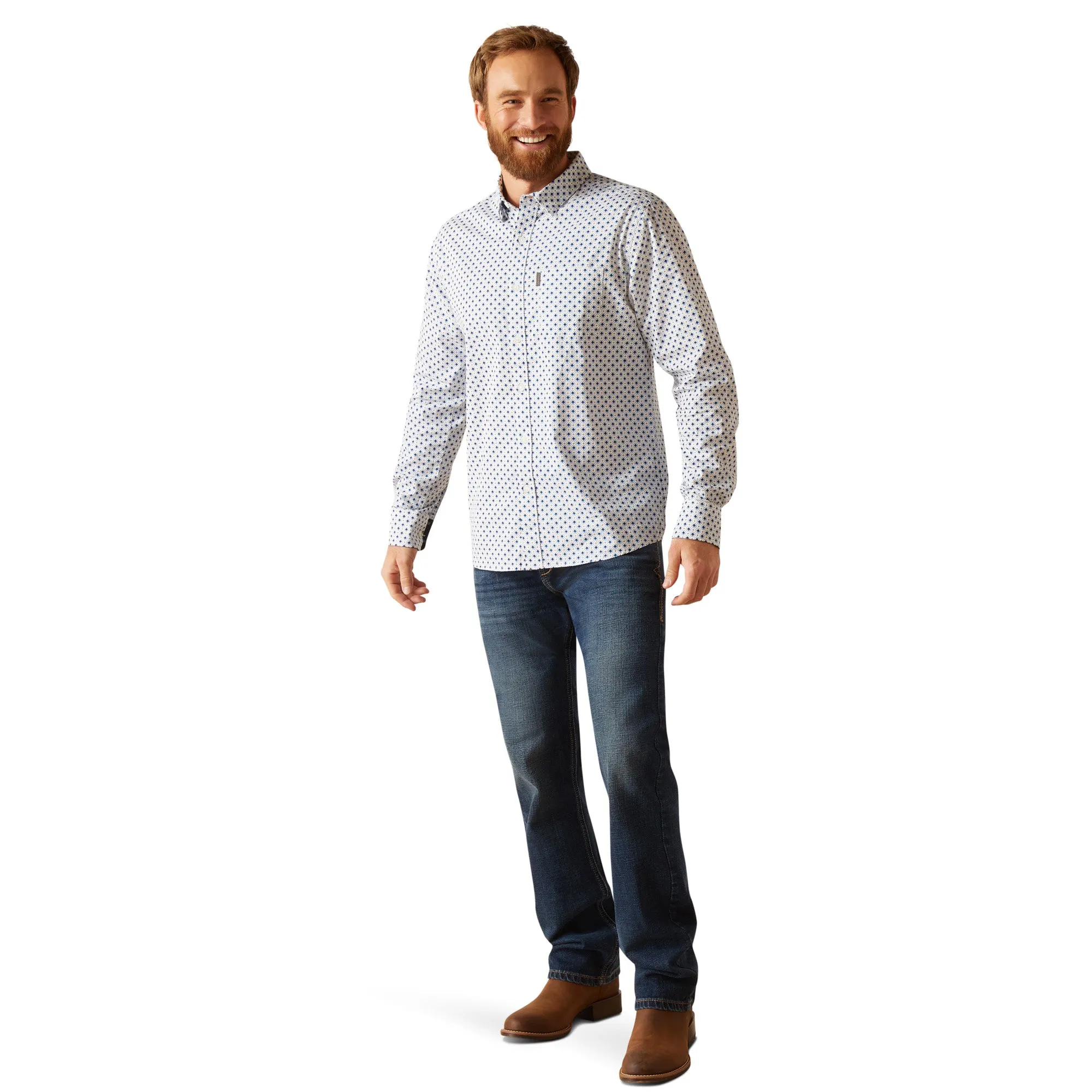 Ariat Men's Mac Stretch Modern Fit White Button Down Shirt 10047419