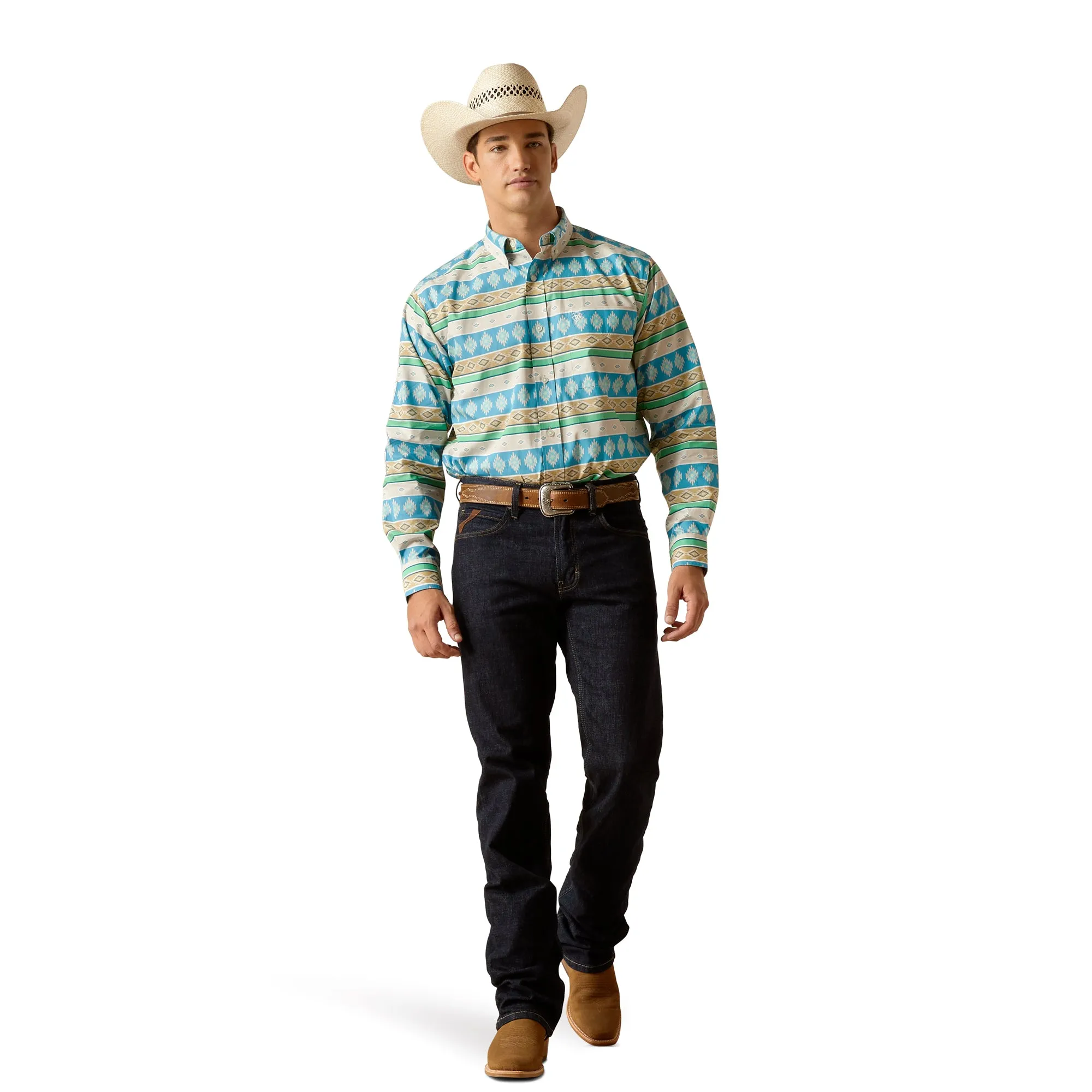 Ariat Men's Team Christian Moroccan Blue Button Down Shirt 10051523