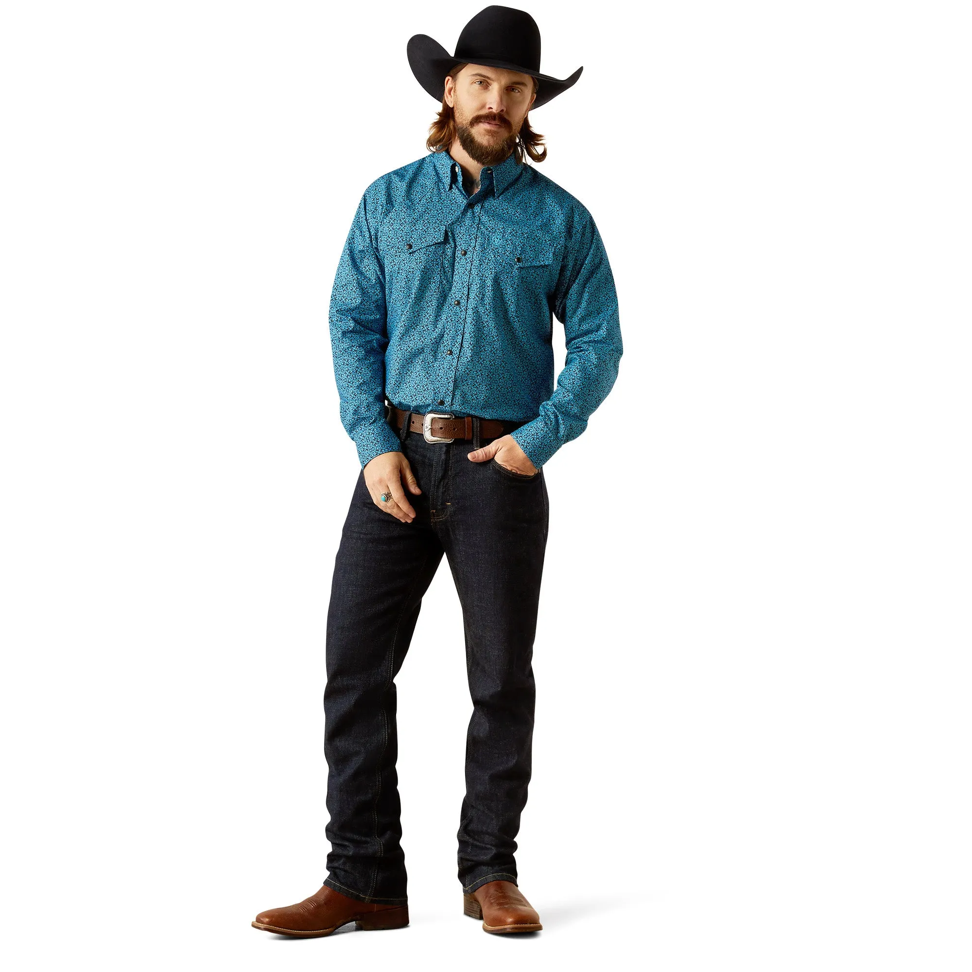 Ariat Men's Woodrow Blue Classic Fit Snap Down Shirt 10053915