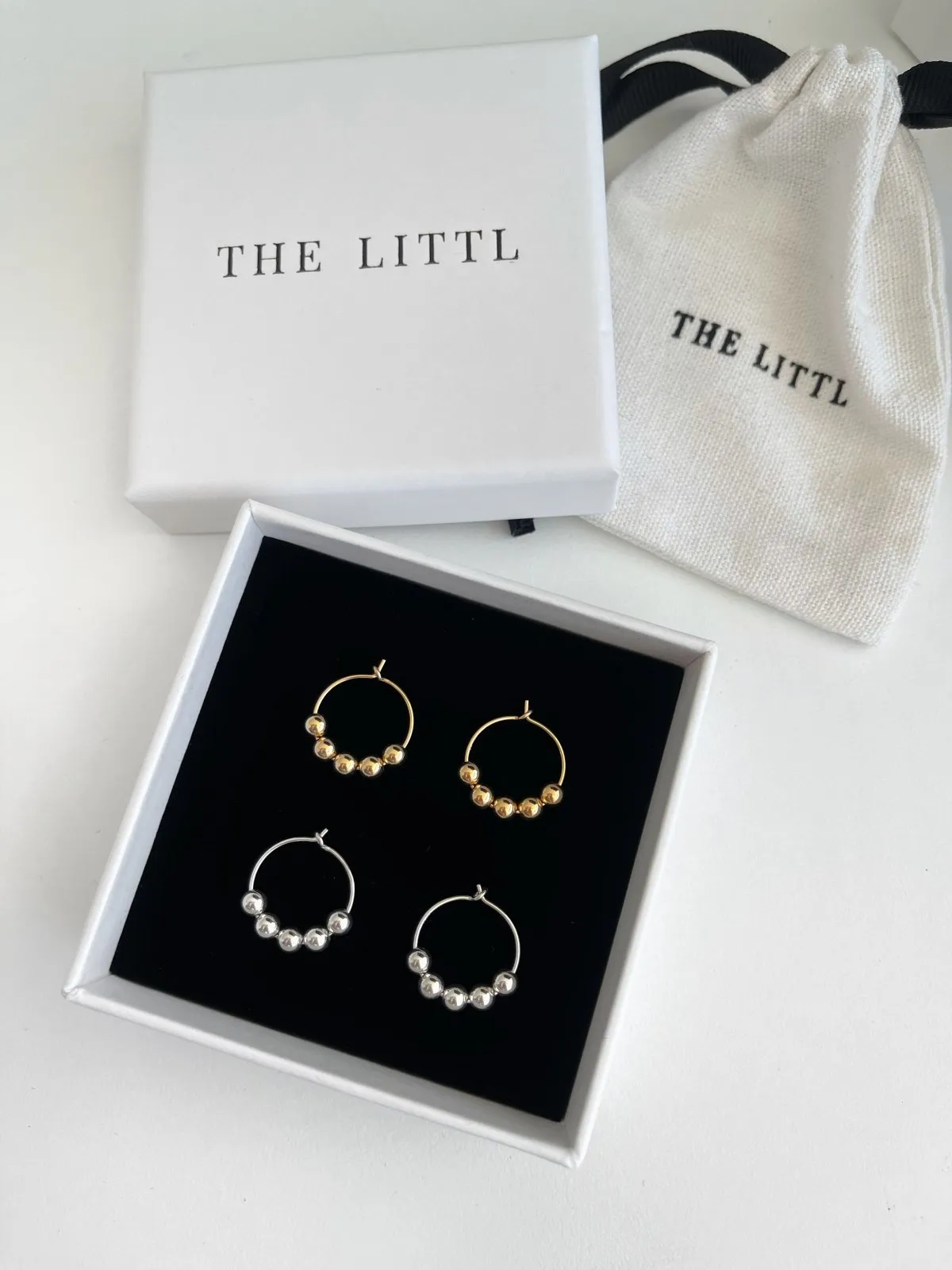 Beaded Hoop Earrings  - Sterling Silver