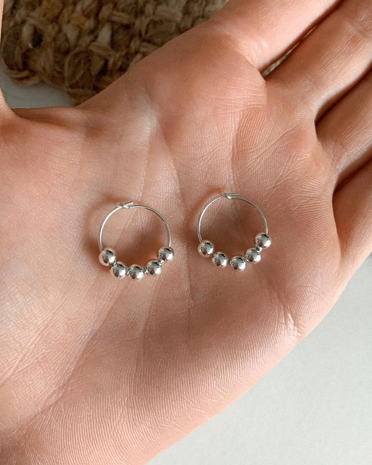 Beaded Hoop Earrings  - Sterling Silver