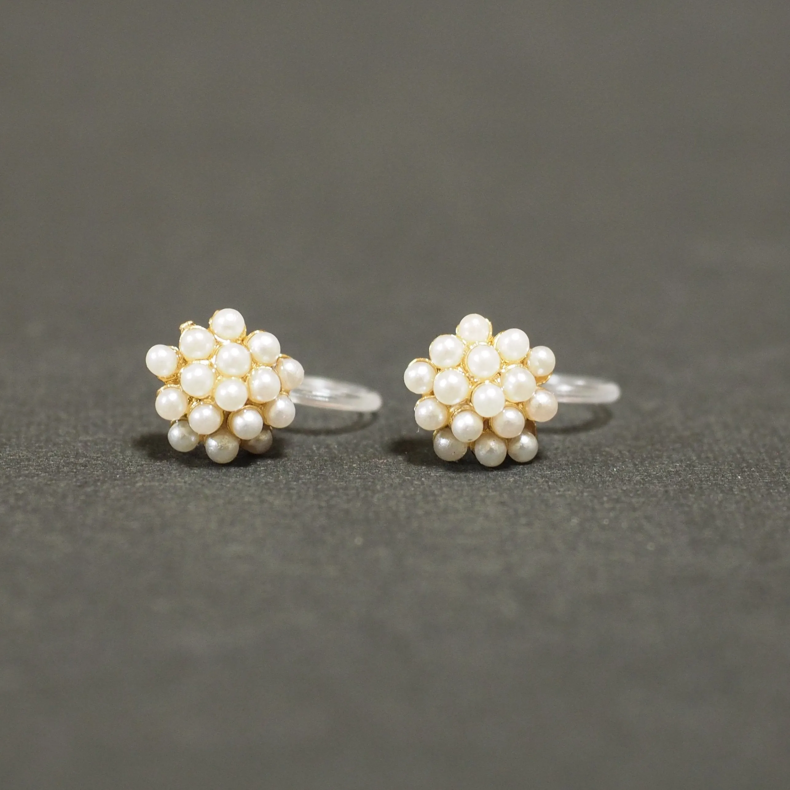 Beaded Small White Pearl Invisible Clip On Stud Earrings