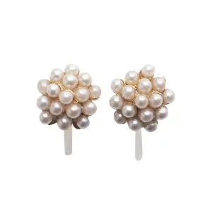 Beaded Small White Pearl Invisible Clip On Stud Earrings