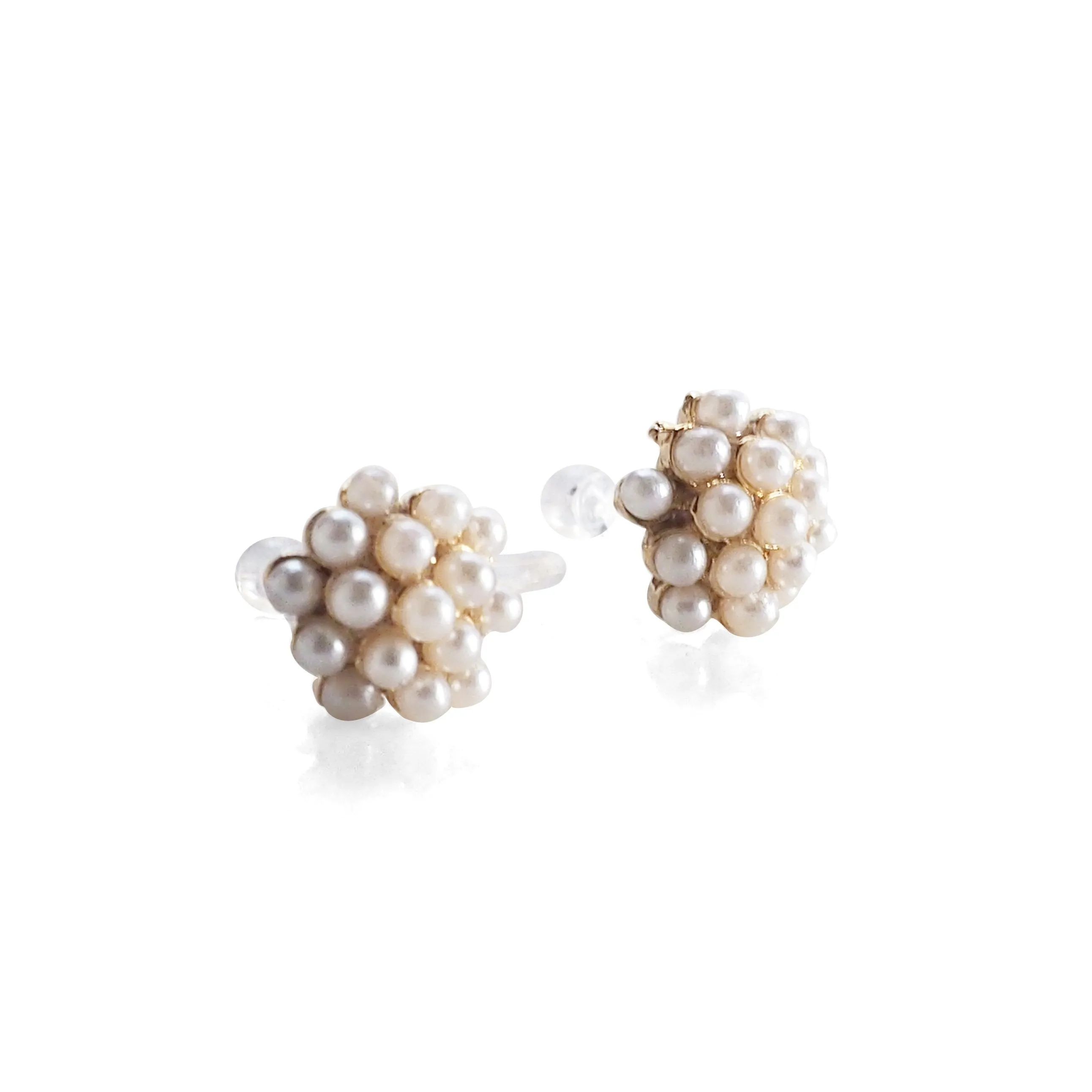 Beaded Small White Pearl Invisible Clip On Stud Earrings