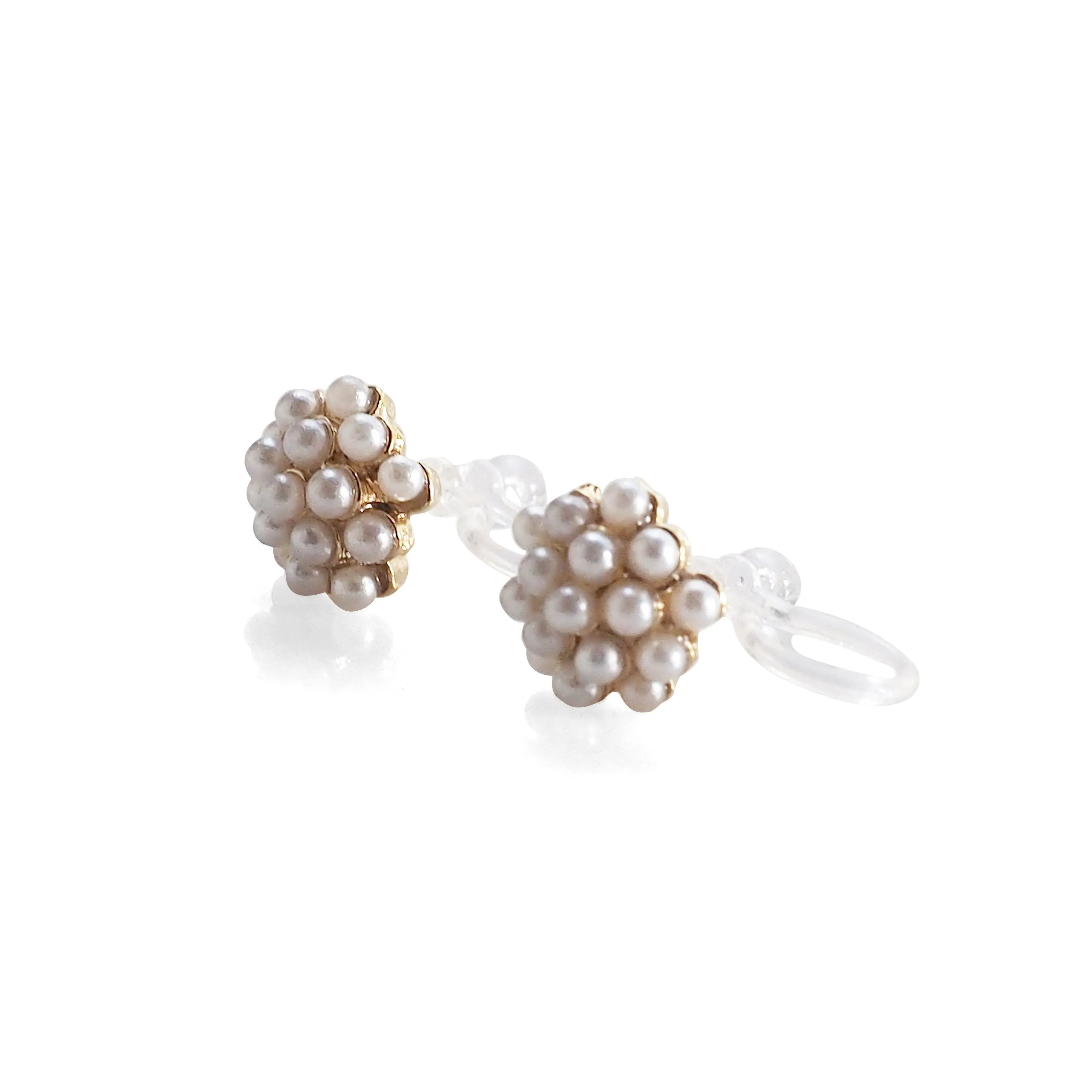 Beaded Small White Pearl Invisible Clip On Stud Earrings
