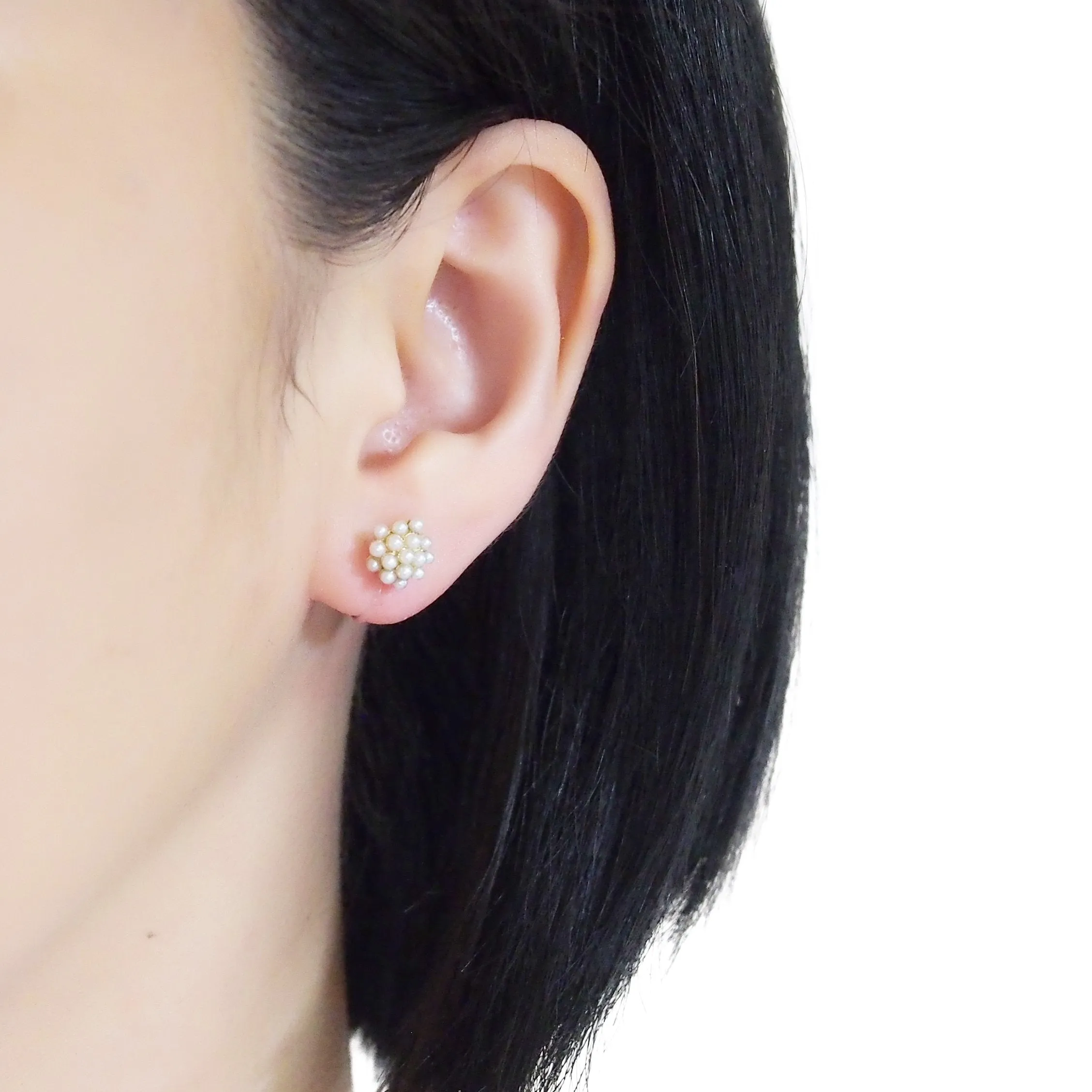 Beaded Small White Pearl Invisible Clip On Stud Earrings
