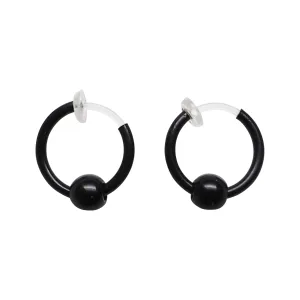 Black Ball Invisible Clip On Hoop Earrings