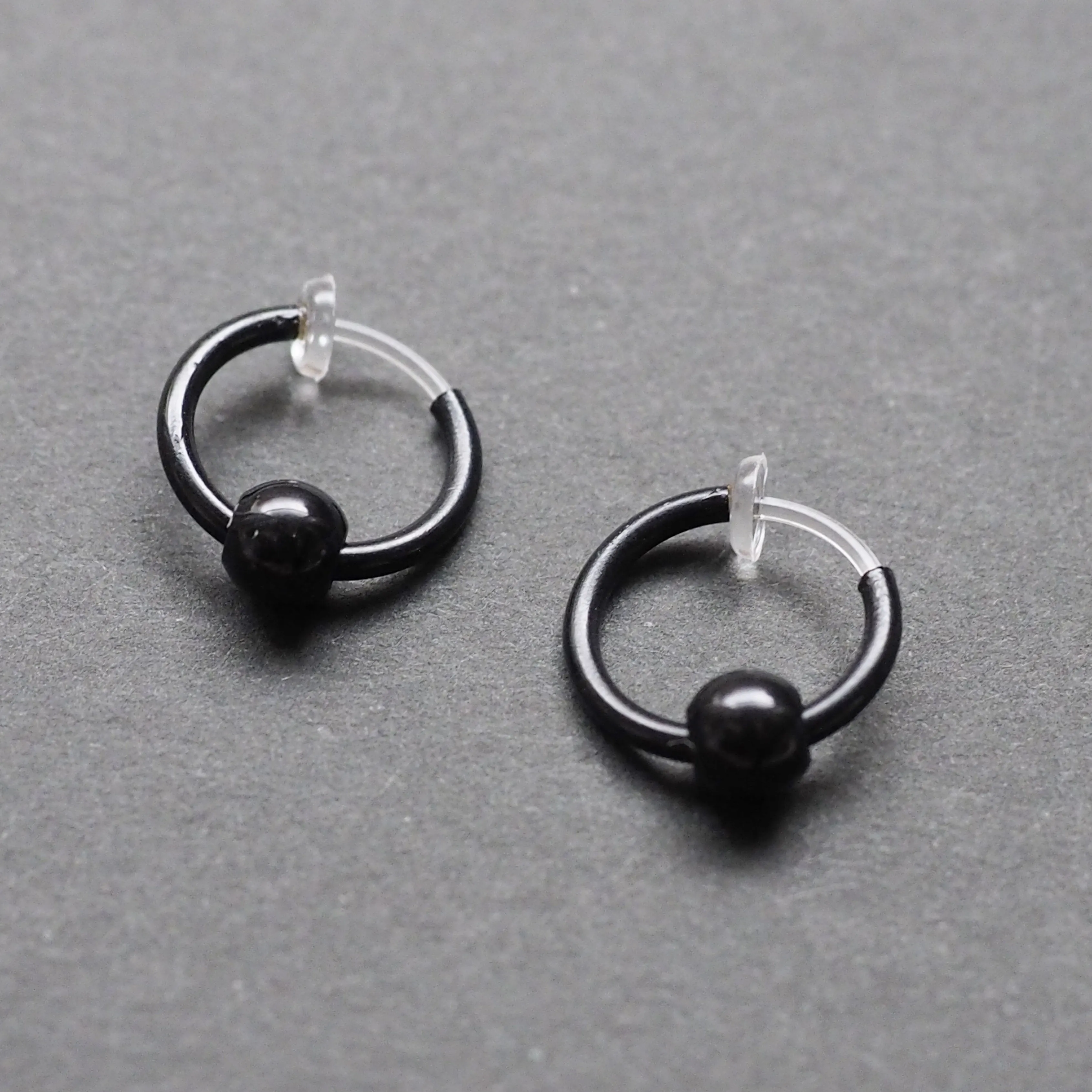 Black Ball Invisible Clip On Hoop Earrings