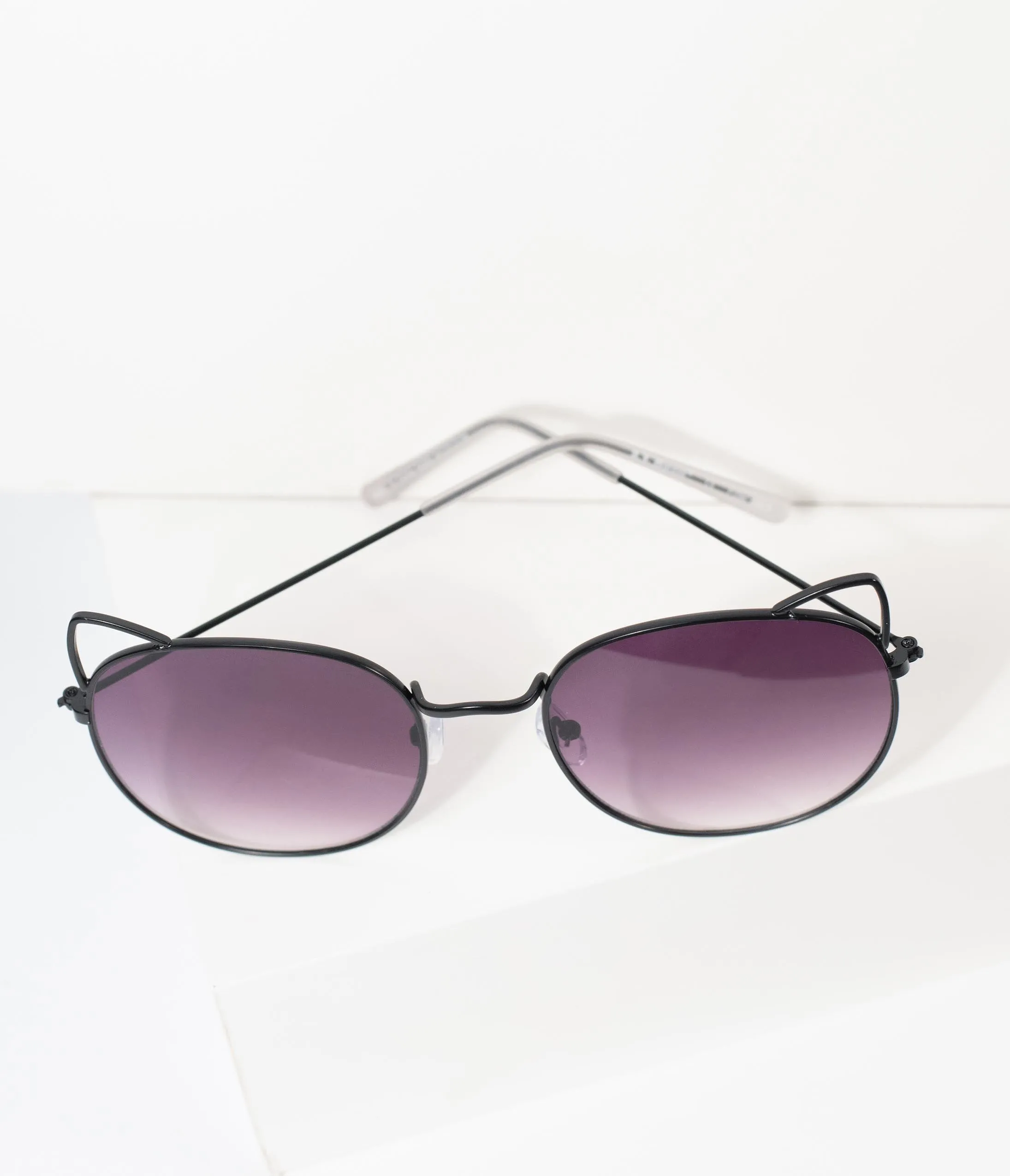 Black Metal Cat Ear Meow Rounded Sunglasses