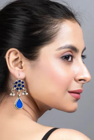 Blue Silver Ghungroo Afghani Glass Dangler Earrings - Elegant Statement Jewelry for Any Occasion