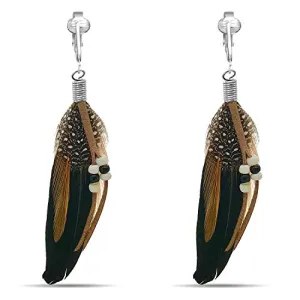 Bohemian Long Feather Clip On Dangling Earrings
