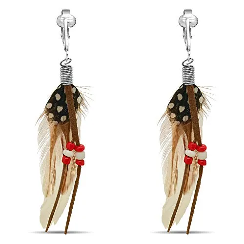 Bohemian Long Feather Clip On Dangling Earrings
