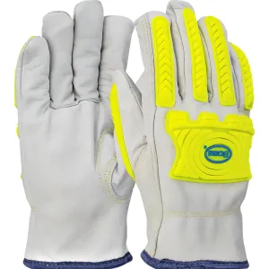 Boss 09-LC571MP/L Economy Top Grain Goatskin Leather Drivers Glove with HPPE Blend Lining and Hi-Vis Impact Protection