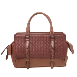 Brown Intrecciato Leather And Python Monaco Bag