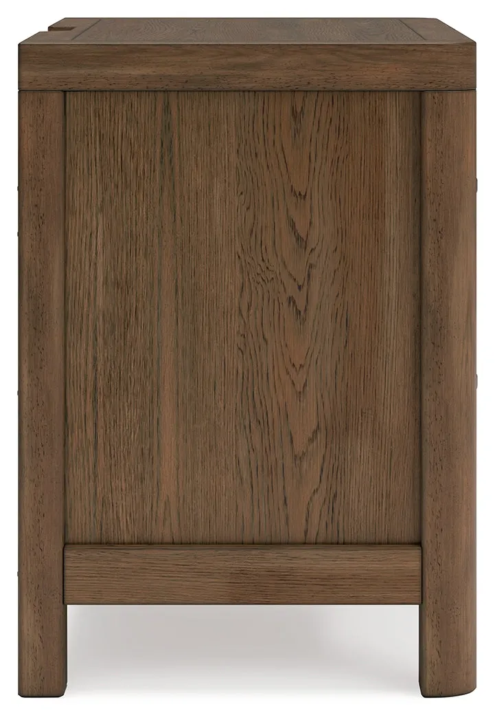 Cabalynn King Upholstered Bed with Mirrored Dresser, Chest and Nightstand in Light Brown