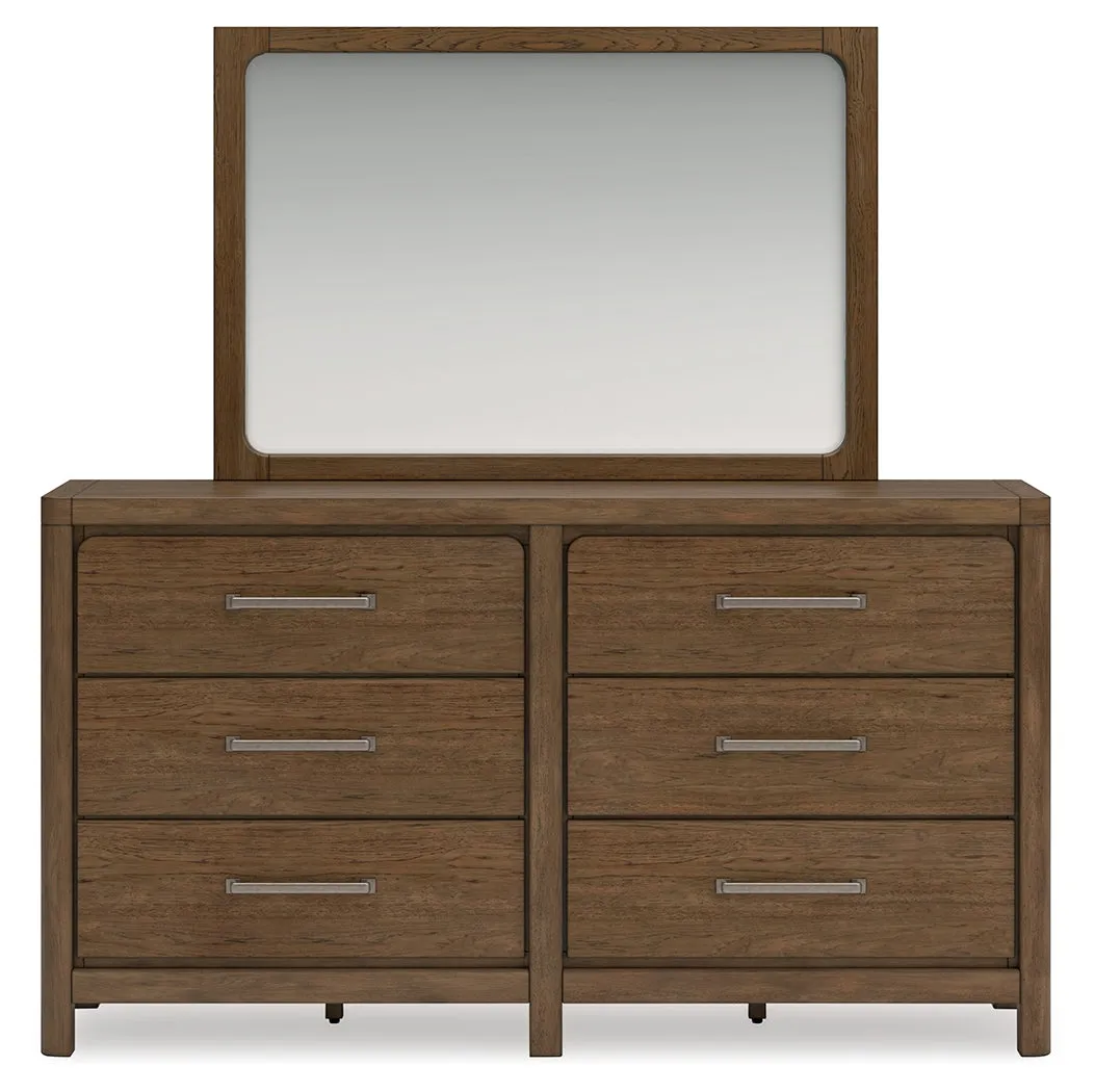 Cabalynn King Upholstered Bed with Mirrored Dresser, Chest and Nightstand in Light Brown