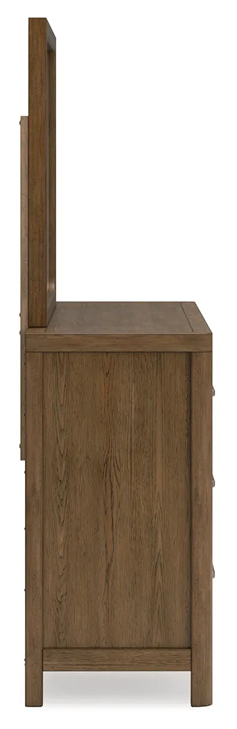 Cabalynn King Upholstered Bed with Mirrored Dresser, Chest and Nightstand in Light Brown