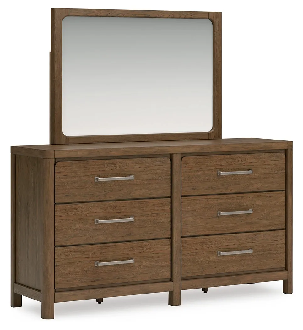 Cabalynn King Upholstered Bed with Mirrored Dresser, Chest and Nightstand in Light Brown