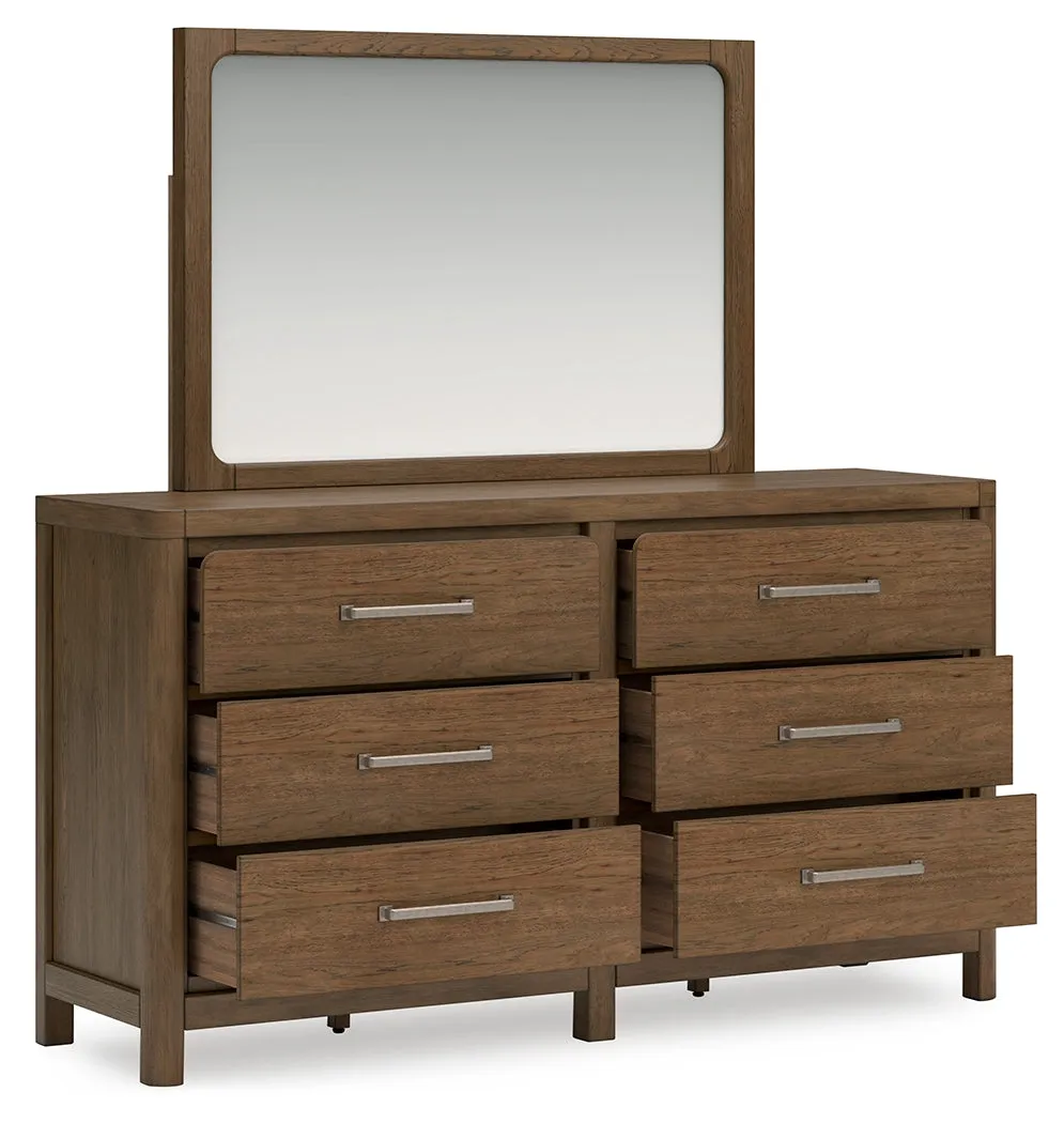 Cabalynn King Upholstered Bed with Mirrored Dresser, Chest and Nightstand in Light Brown