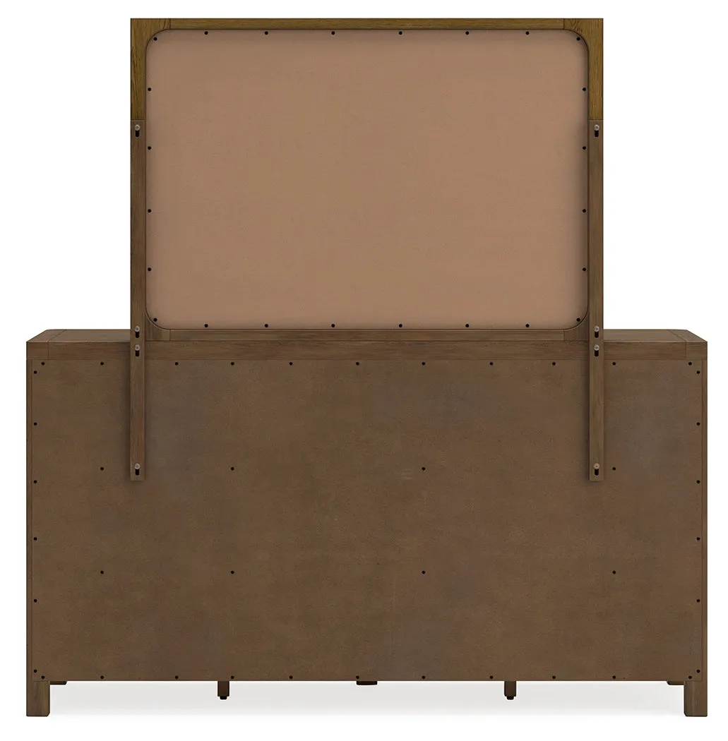 Cabalynn King Upholstered Bed with Mirrored Dresser, Chest and Nightstand in Light Brown