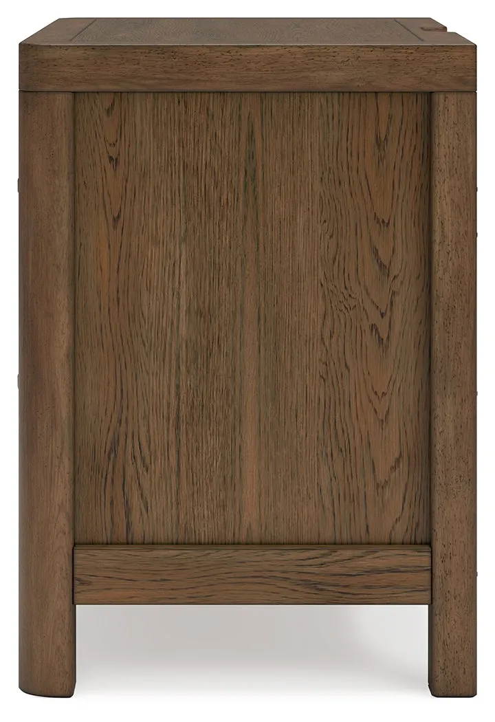 Cabalynn King Upholstered Bed with Mirrored Dresser, Chest and Nightstand in Light Brown