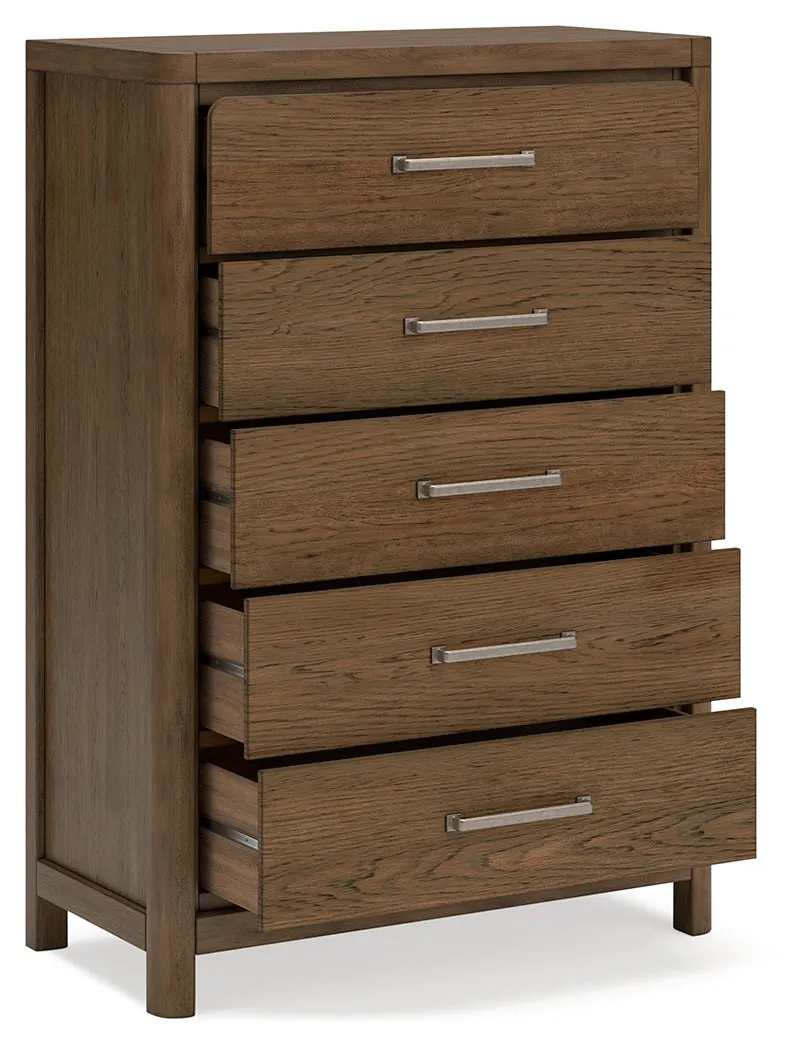 Cabalynn King Upholstered Bed with Mirrored Dresser, Chest and Nightstand in Light Brown