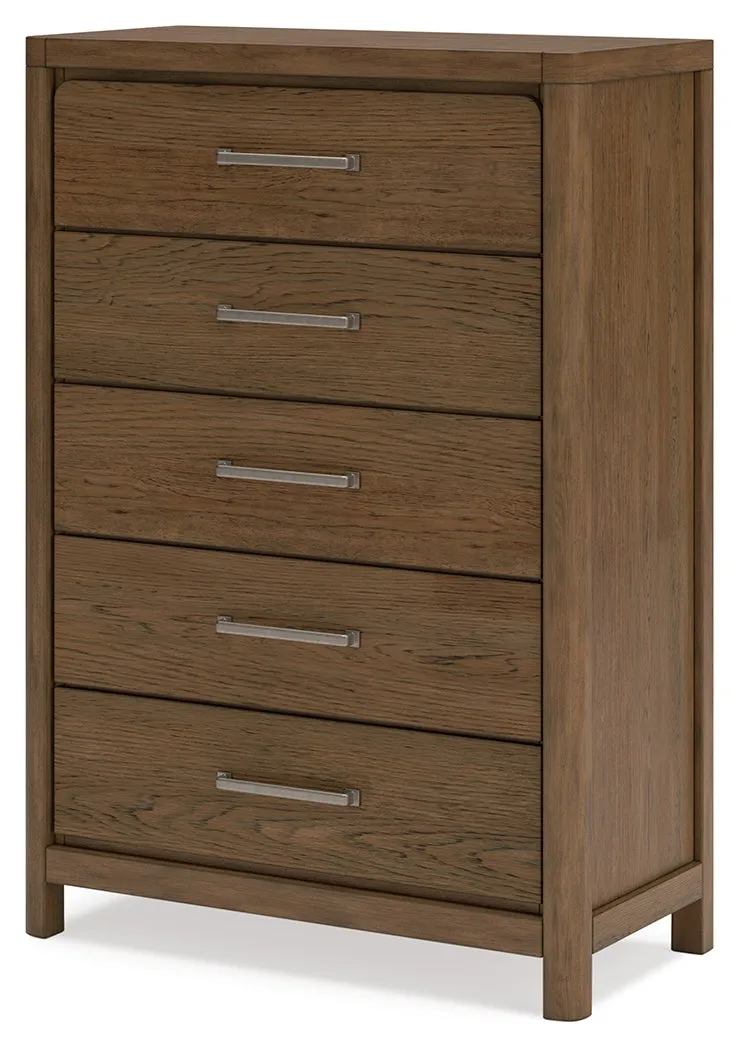 Cabalynn King Upholstered Bed with Mirrored Dresser, Chest and Nightstand in Light Brown