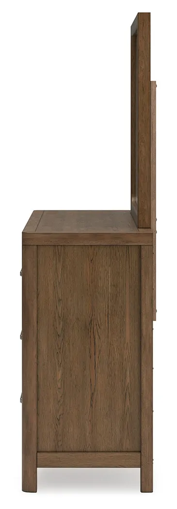 Cabalynn King Upholstered Bed with Mirrored Dresser, Chest and Nightstand in Light Brown