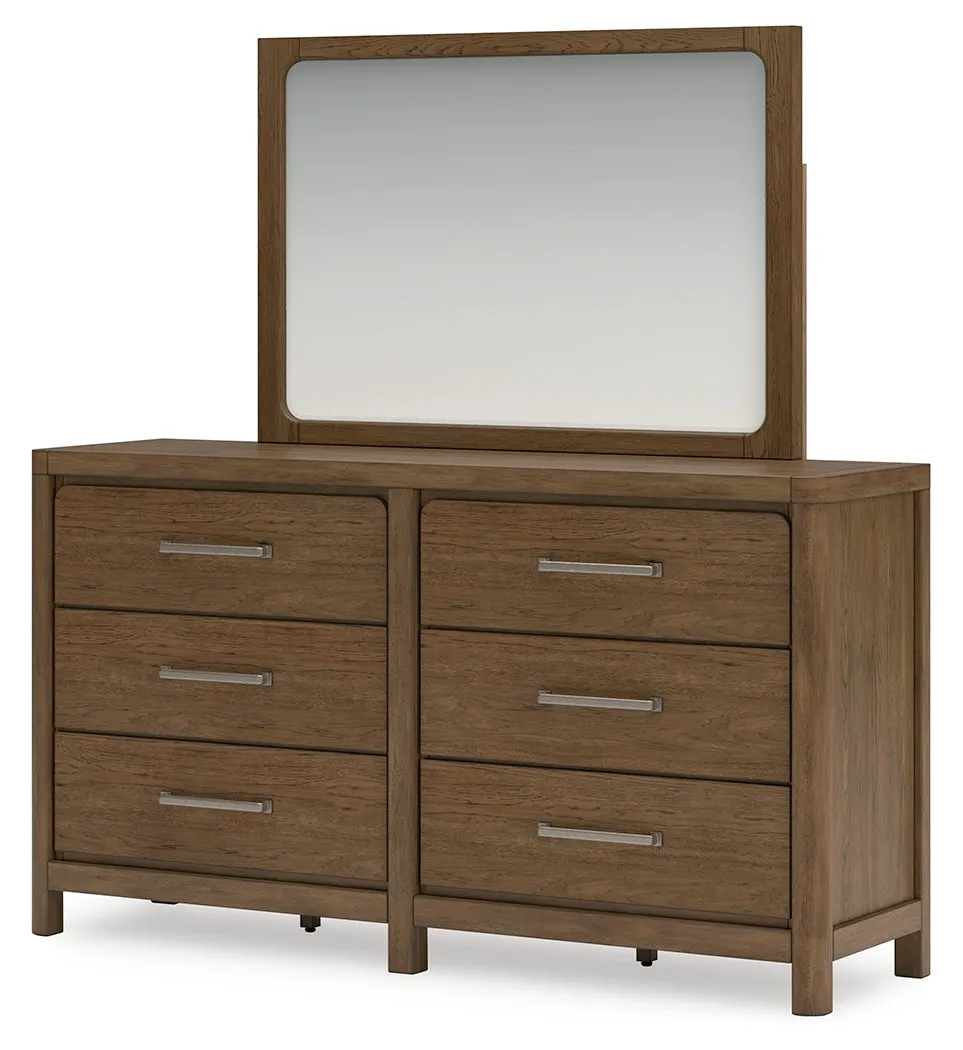 Cabalynn King Upholstered Bed with Mirrored Dresser, Chest and Nightstand in Light Brown