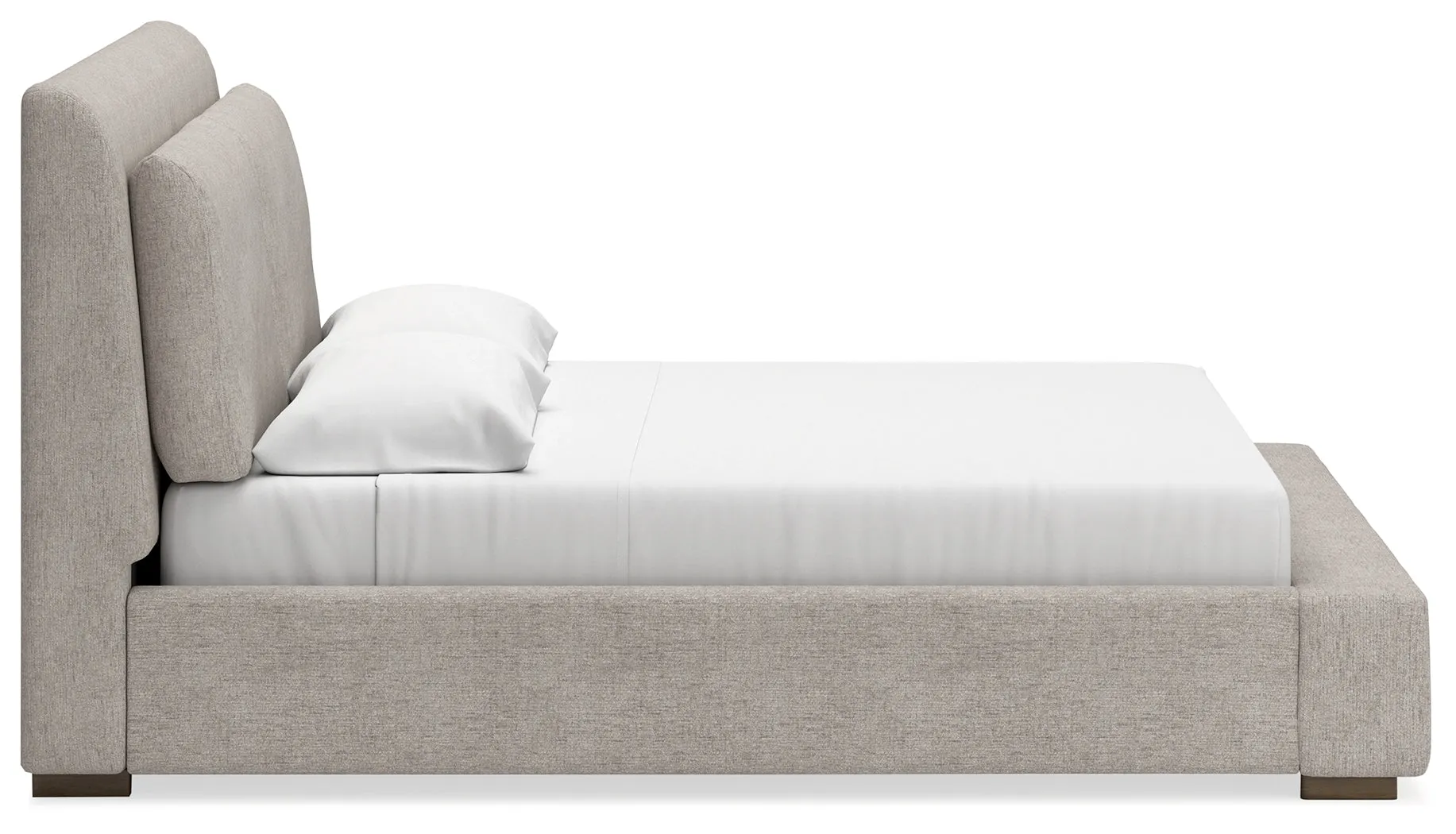 Cabalynn King Upholstered Bed with Mirrored Dresser, Chest and Nightstand in Light Brown