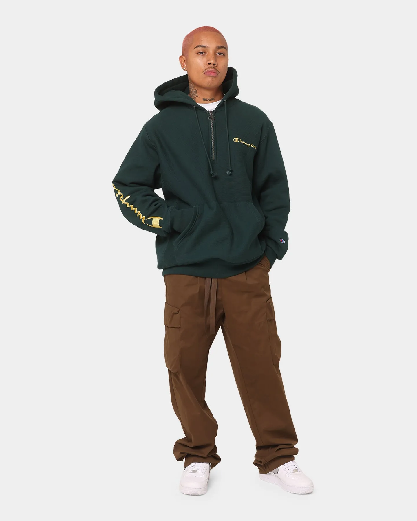 Champion Reverse Weave Quarter Zip Hoodie Midfield Green