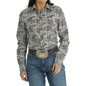Cinch Ladies Light Blue Paisley Print Button Down Shirt MSW9164218