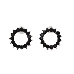 Circle Rhinestone Crystal Invisible Clip On Stud Earrings ( Black tone )