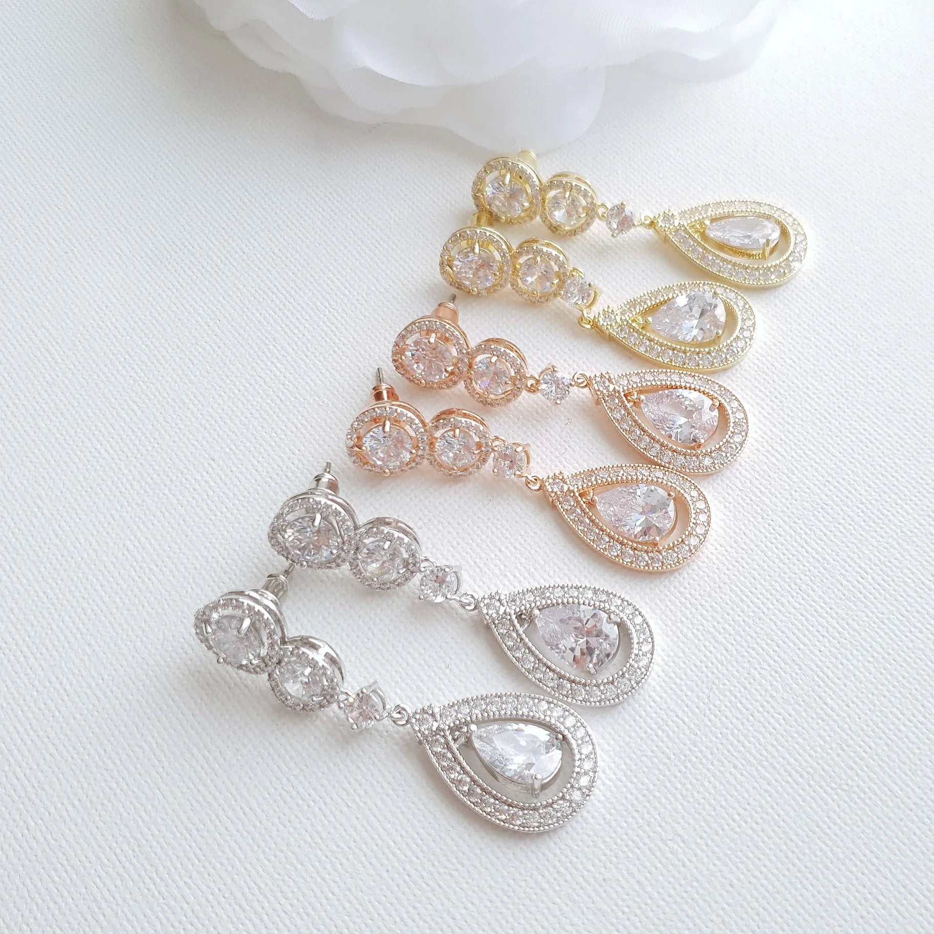Classic Drop Earrings for Weddings in Rose Gold-Sarah
